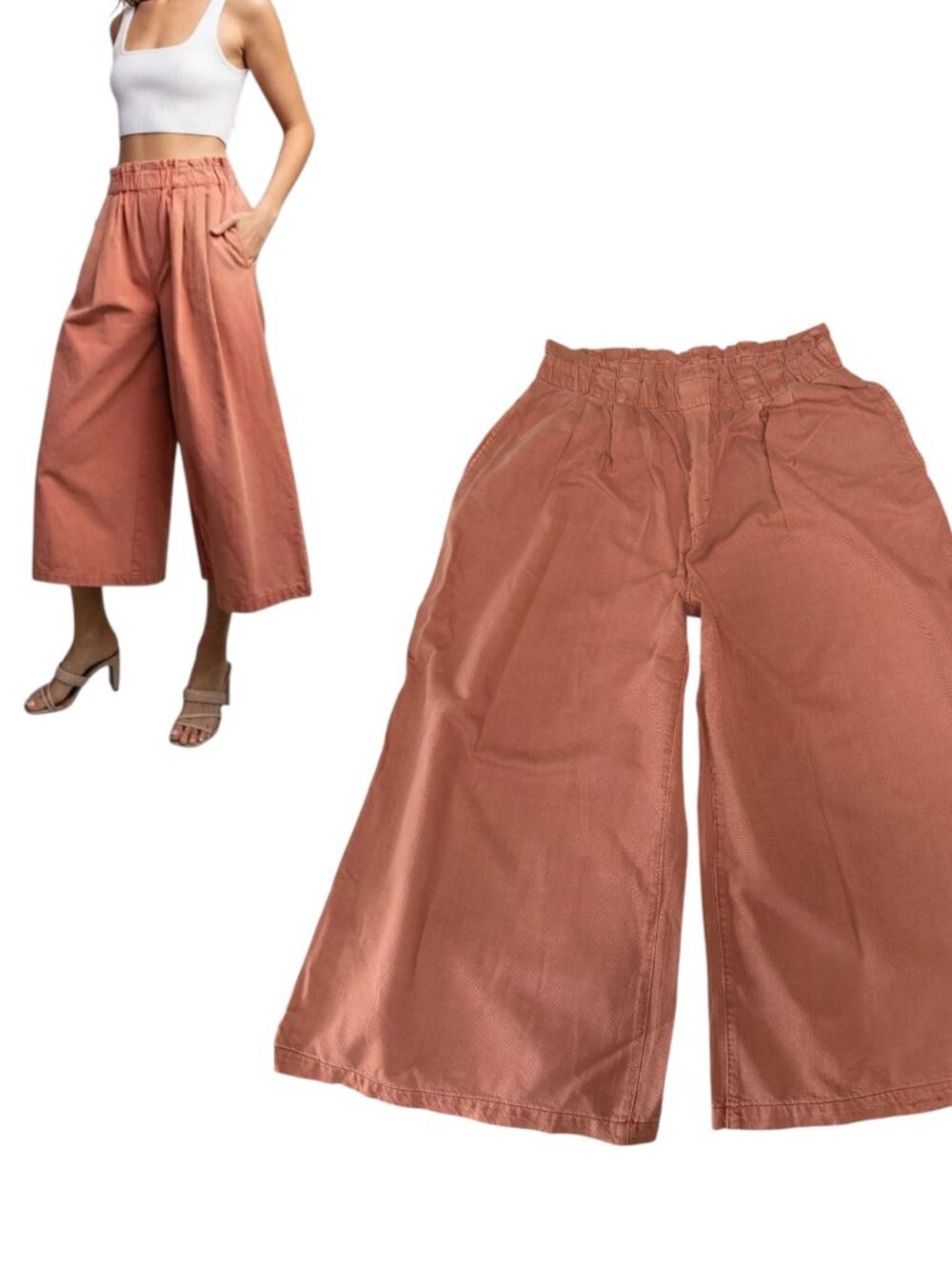 BRAND NEW PILCRO ANTHROPOLOGIE HIGH WAIST WIDE LEG TERRACOTTA PANTS LARGE